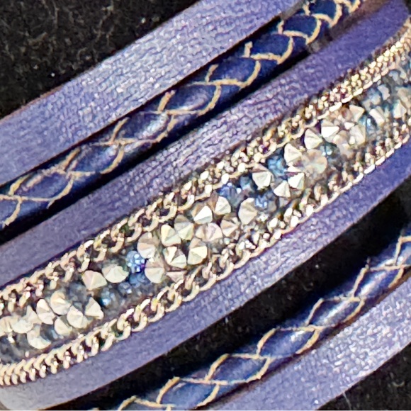 Leather 1-Beads Jewels Silver Purple Blue and 2-Silver Beige Leopard Bracelets - Picture 2 of 9